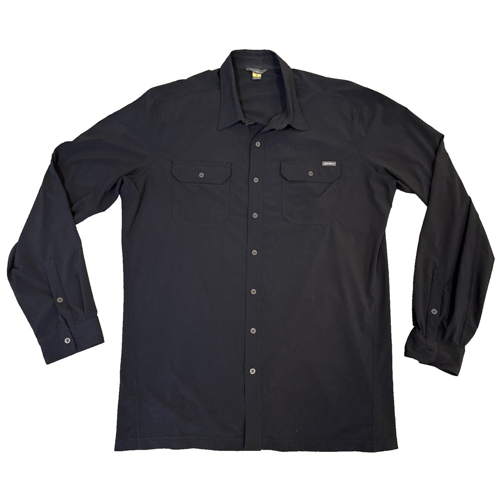 Eddie Bauer Mens TXL Tall Black Performance Hiking Fishing Outdoor Shirt Lightwe